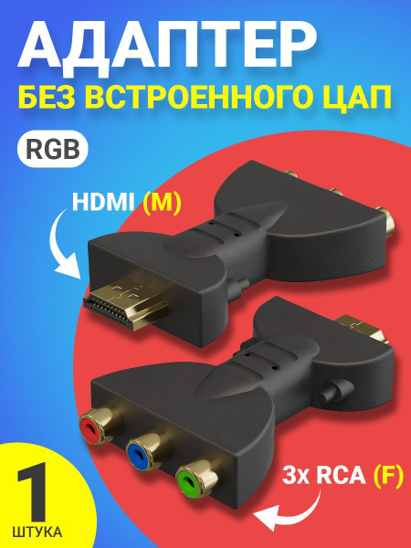 Адаптер переходник GSMIN RT-74 HDMI (M) - 3x RCA тюльпан AV (F) RGB без ...