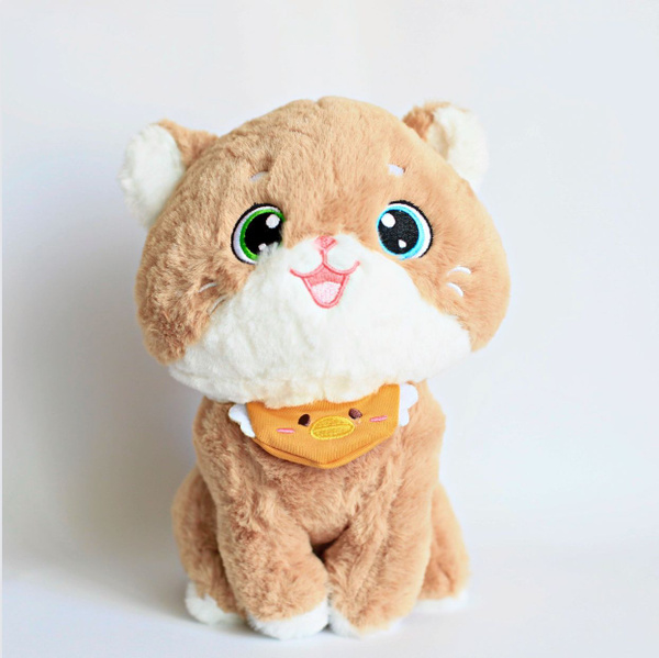 Мягкая игрушка кошка коричневая с желтым воротником 22 см; игрушка ...
