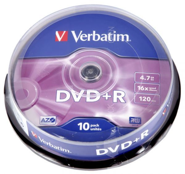 Диск DVD+R 4.7GB VERBATIM 16X туба по 10 шт. (43498) - купить с ...