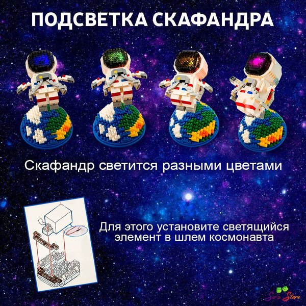 Конструктор Светящийся космонавт с подсветкой для мальчика, для девочки ...