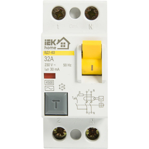 УЗО IEK Home ВД1-63 1P N 32 А 30 мА 4.5 кА AC MDV10-2-032-030 - купить ...