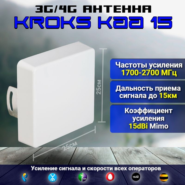 Широкополосная 3G 4G панельная MIMO антенна Kroks KAA15-1700/2700 для ...