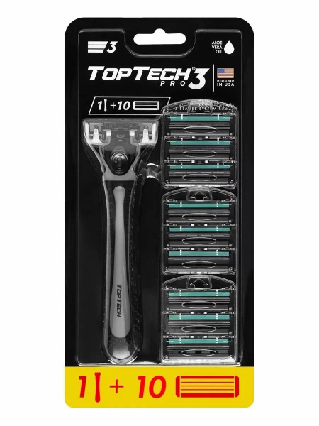 Бритва Top Tech3 Pro мужская, 10 сменных кассет, 3 лезвия - купить с ...