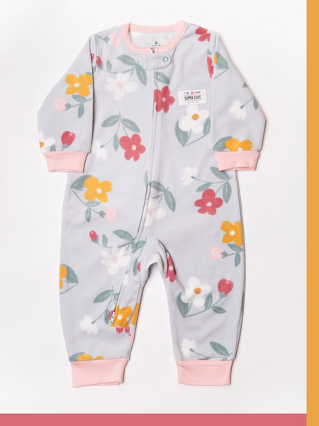 Флисовый комбинезон поддева для девочки серый с цветами ,KOOKA kids,9М ...