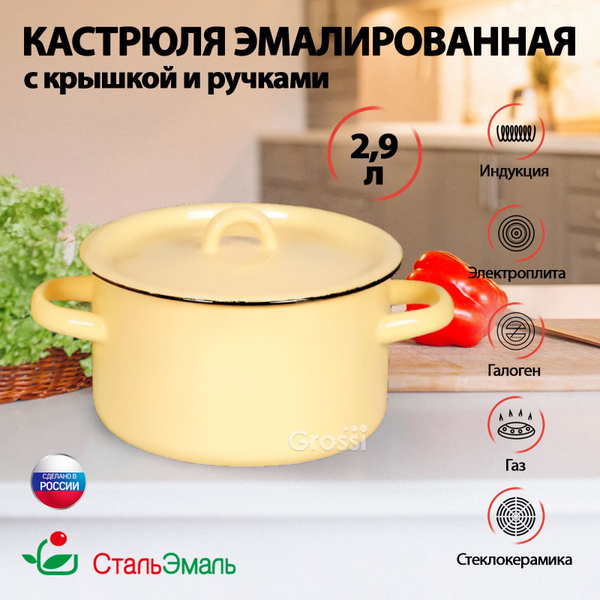 Кастрюля 2,9 л эмалированная для индукционной плиты СтальЭмаль - купить ...