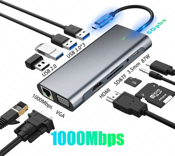Док-станция для ноутбука 11 в 1 USB C HUB для Dell HP Book Pro, док ...