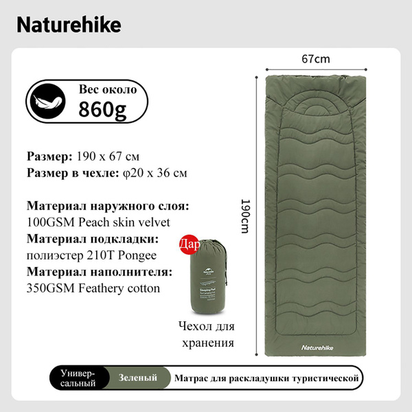 Матрас для раскладушки туристической складной Naturehike,190x67см ...