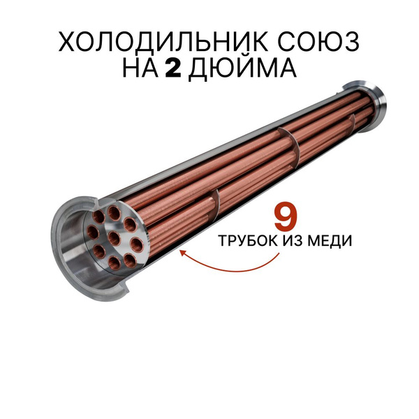 Холодильник для самогонного аппарата медь на 2 дюйма - 9 каналов ...