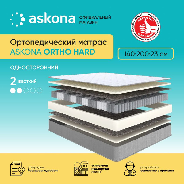 Матрас ASKONA AskonaOrthoHard, С зональным пружинным блоком, 140 ...