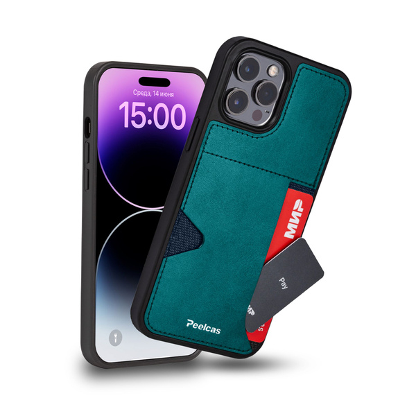 Чехол с карманом для карт на iPhone 14 Pro Max c защитой камеры / чехол ...