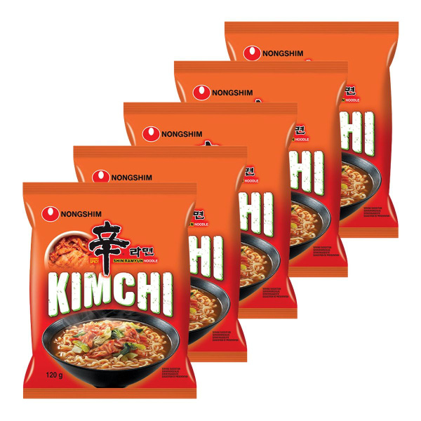 Лапша быстрого приготовления Кимчи Рамен Nongshim, пачка 120 г х 5 шт ...
