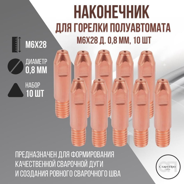 I-SHA/Наконечник для горелки полуавтомата М6х28х0,8 мм, 10 шт - купить ...