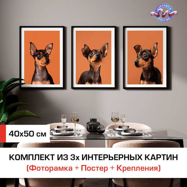 Набор интерьерных постеров в рамках, 40х50см, Картины 3 шт, Фотопанно ...
