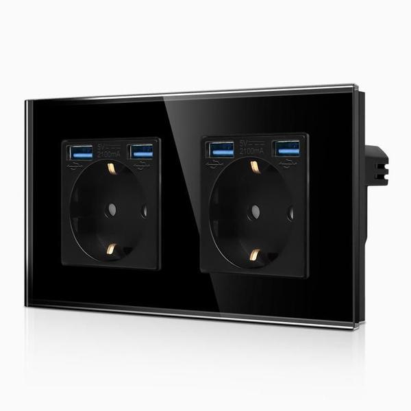 Характеристики Розетка с usb встраиваемая 2-стойка 16А + 2 USB на 2,1А ...