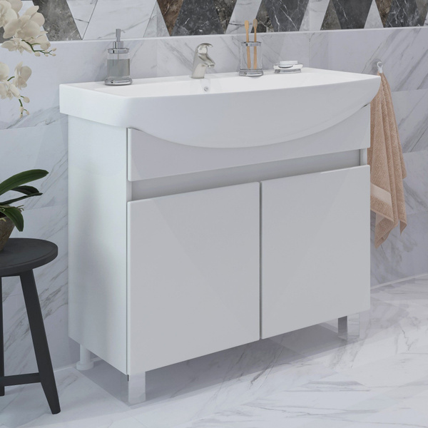 Тумба с раковиной EvaGold Ultra 85 Kirovit Элеганс 85 белая для ванной ...