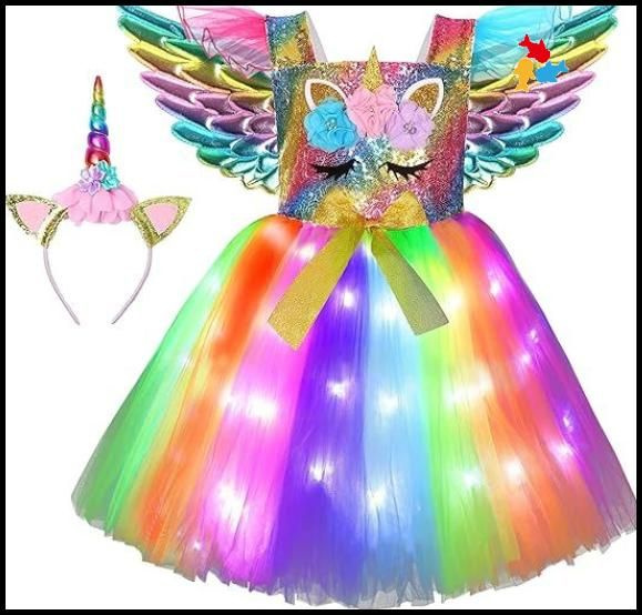 Костюмы Единорога Светодиодная подсветка TuTu Платье с повязкой на ...