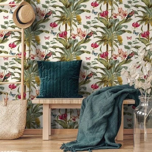 Дизайнерские обои с ярким тропическим принтом, винил горячего тиснения ...