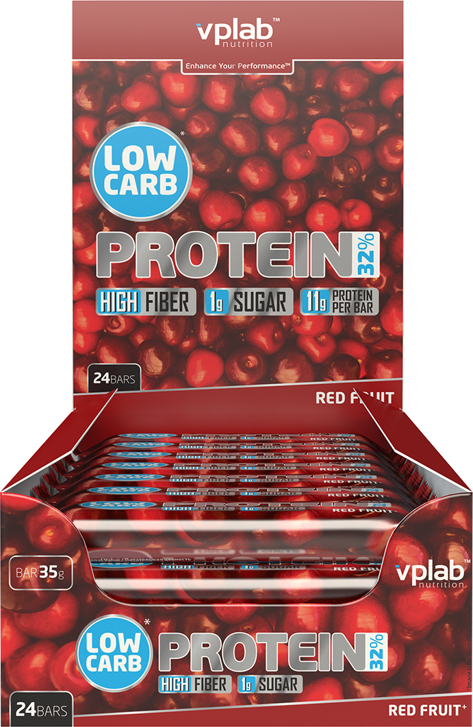 фото Батончик протеиновый Vplab Nutrition Low Carb Protein Bar Show Box, красные ягоды, 24 шт х 35 г