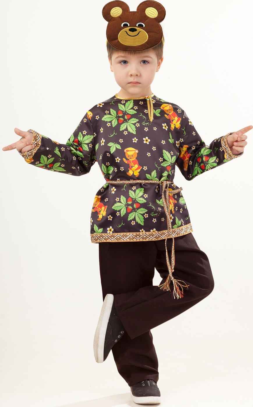 фото Карнавальный костюм Мишка Топтыжка рубашка, брюки, маска, пояс размер 104-52 Пуговка