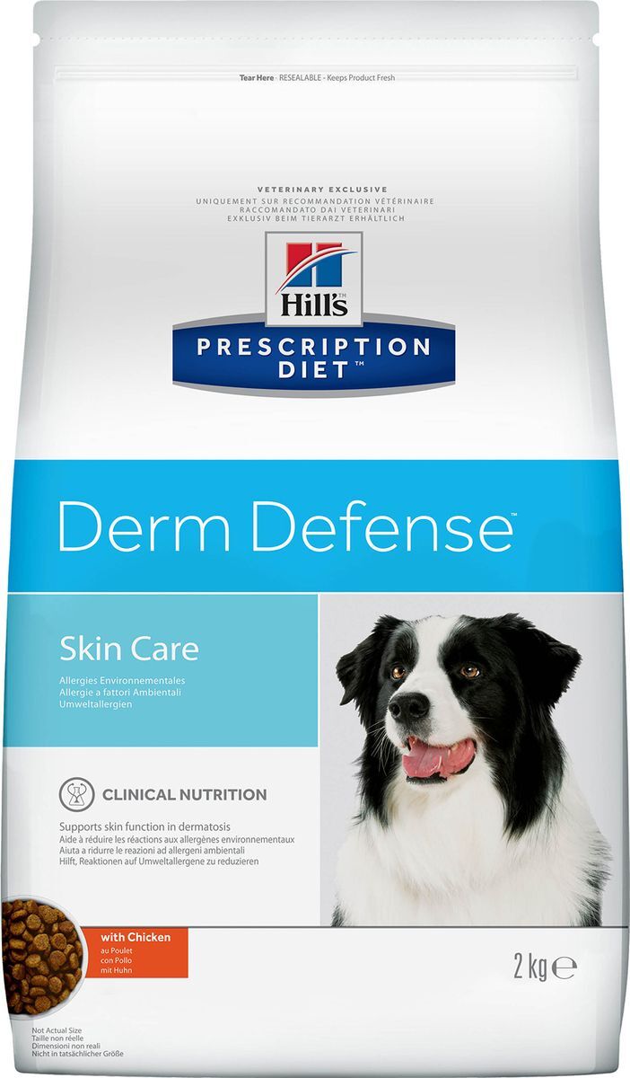 фото Корм сухой Hill's Prescription Diet Derm Defense Skin Care для собак для поддержания здоровья кожи и при аллергии на компоненты окружающей среды, с курицей, 2 кг