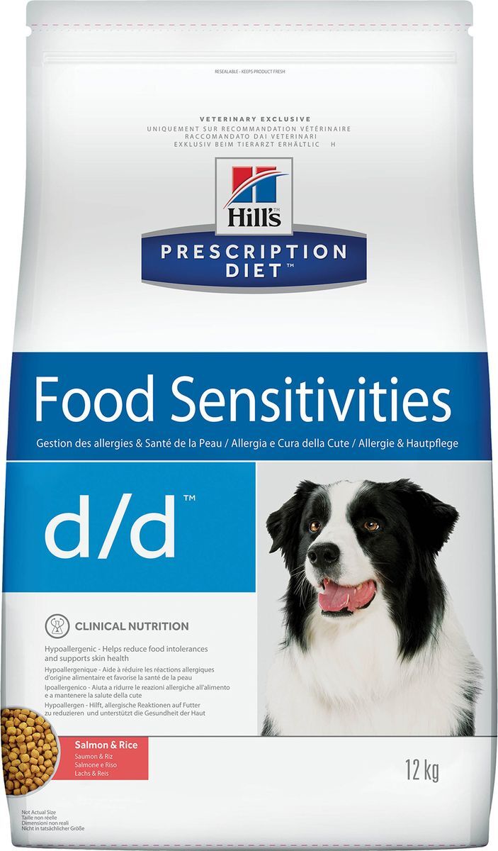 фото Корм сухой Hill's Prescription Diet d/d Food Sensitivities для собак для поддержания здоровья кожи и при пищевой аллергии, с лососем и рисом, 12 кг