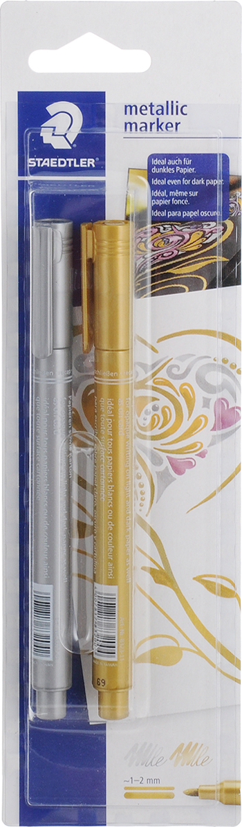 Набор маркеров Staedtler Metallic, декоративные, 8323-SBK2, золотой, серый металлик, 2 цвета - изображение