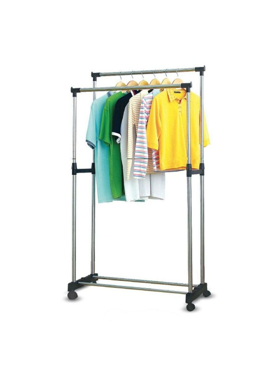 Двойная напольная передвижная стойка для одежды Double-Pole Telescopic clothes Rack