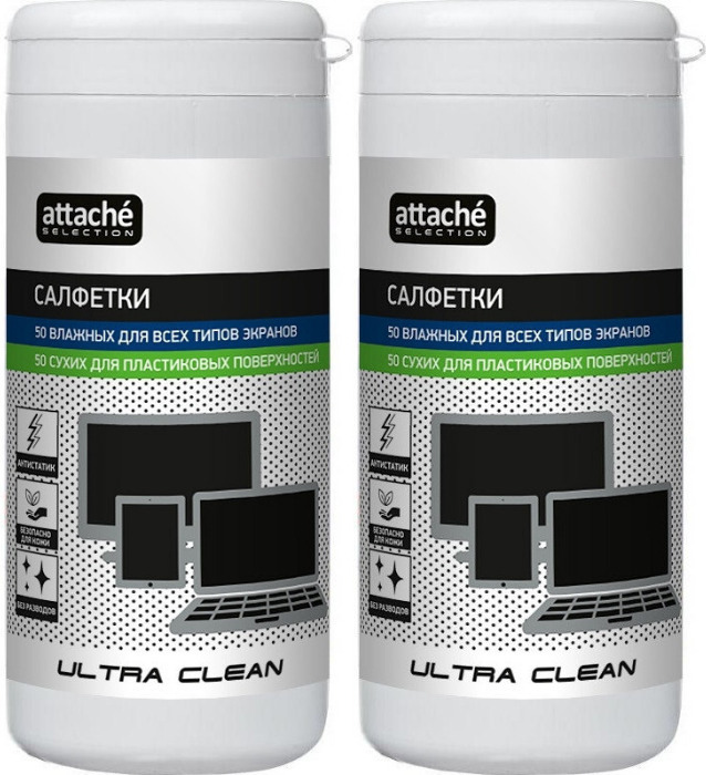 Салфетки Attache Selection Ultra Clean универсальные, туба, с ...