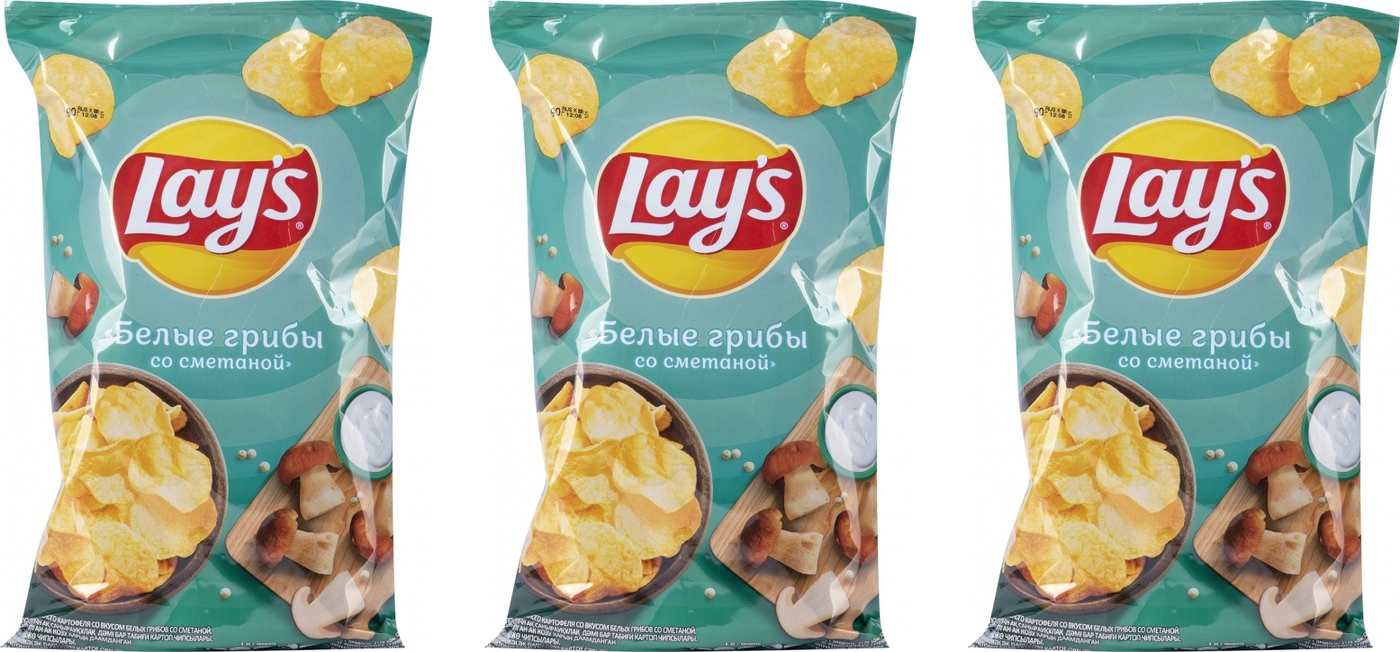 Чипсы Lay's Белые грибы со сметаной 90 г (комплект из 3 шт) — купить в ...