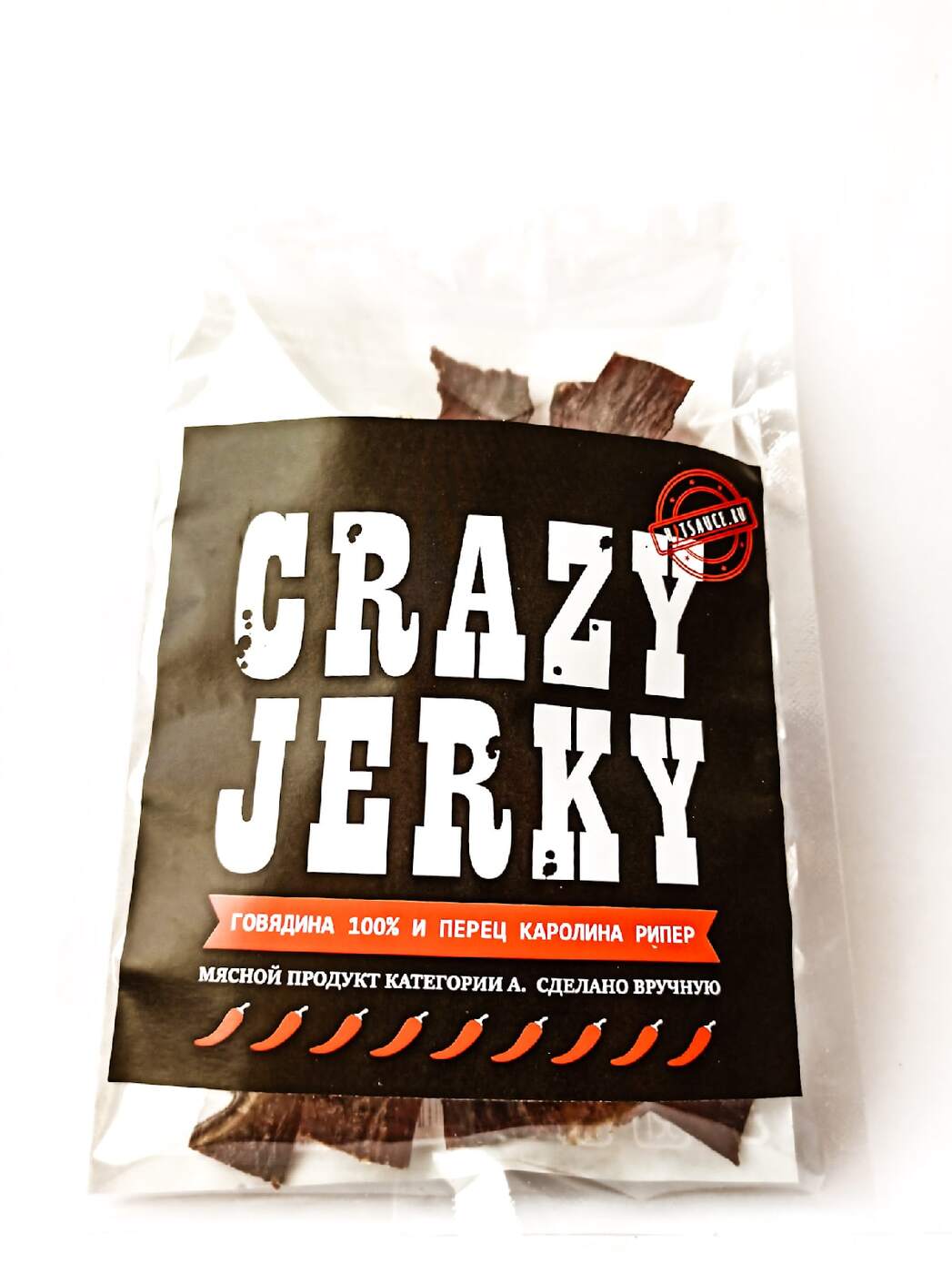 ОстроесушеноемясоCrazyJerky:100%говядинаиперецКаролинаРипер/оченьострыемясныечипсысперцем