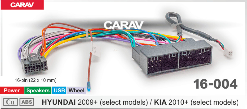 КомплектпроводовдляподключенияAndroidГУ(CARAV16-004)HYUNDAI2009+/KIA2010+(selectmodels)/Power+Speakers+Wheel+USB16-pin