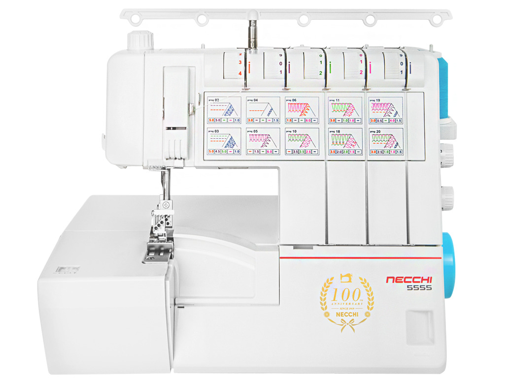 Necchi Оверлок 5555 2-х, 3-х, 4-х, 5 ниточный, оверлочный, плоскошовный 3х  ниточный, 4х ниточный, операций 20