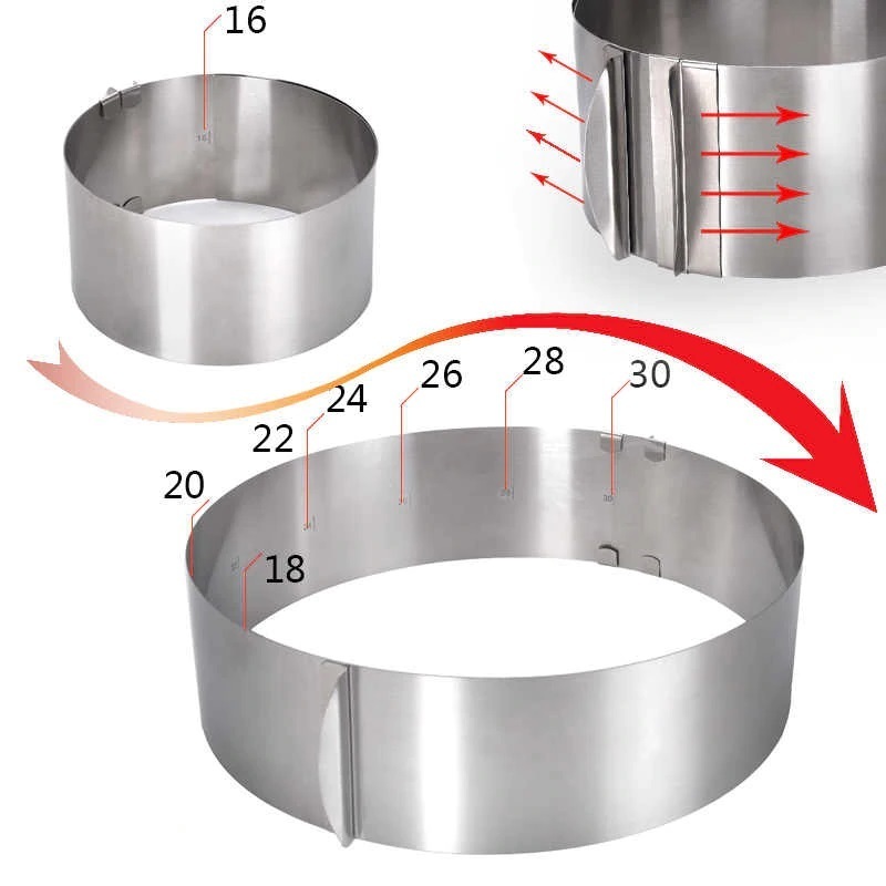 Диаметр форм для выпечки тортов. Раздвижная форма для выпечки кольцо трансформер 16-30 см. Регулируемая форма 16-30см высота 14см для торта круглая 