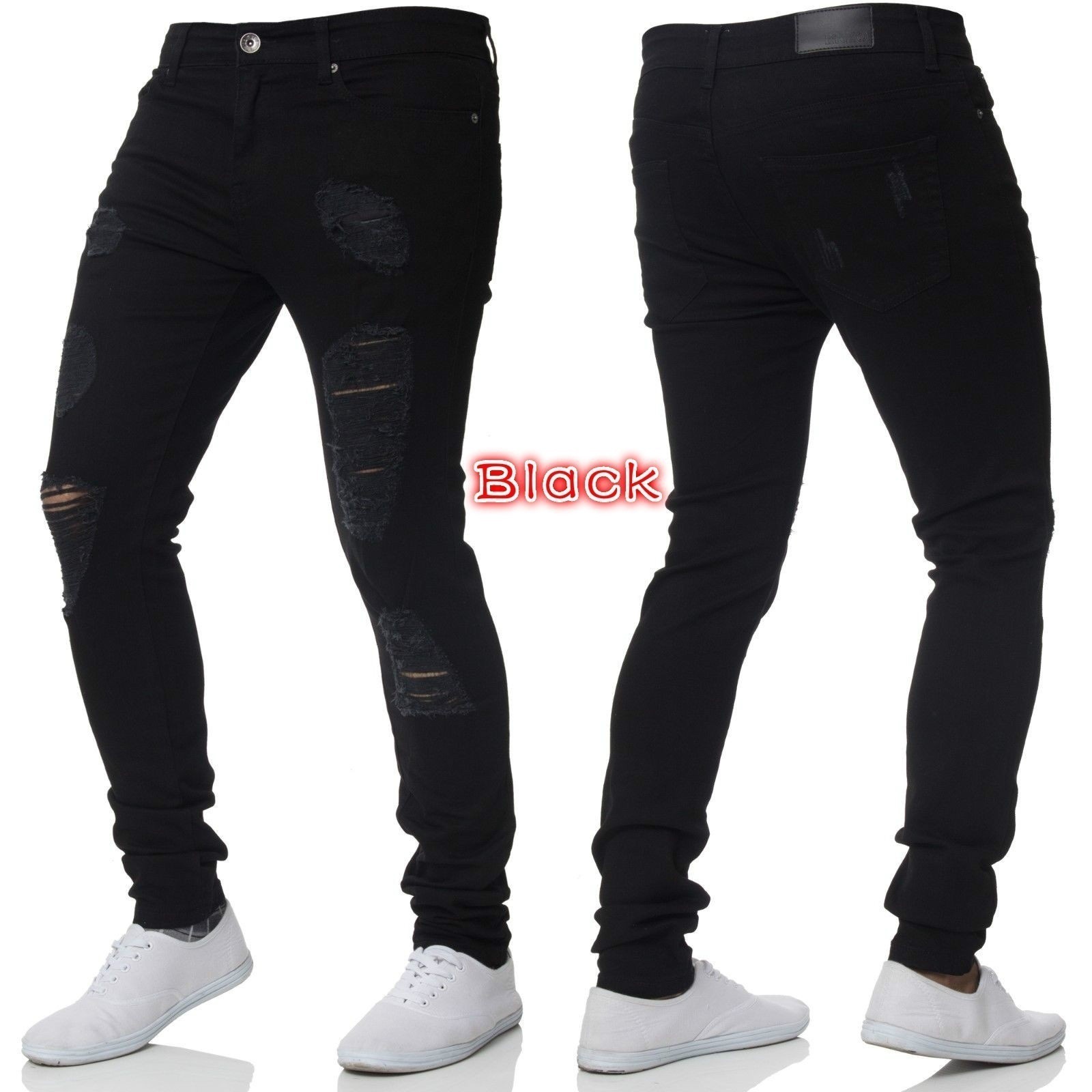 Men Casual Trouser Biker Ripped skinny Jeans Frayed Slim Fit Denim Pants