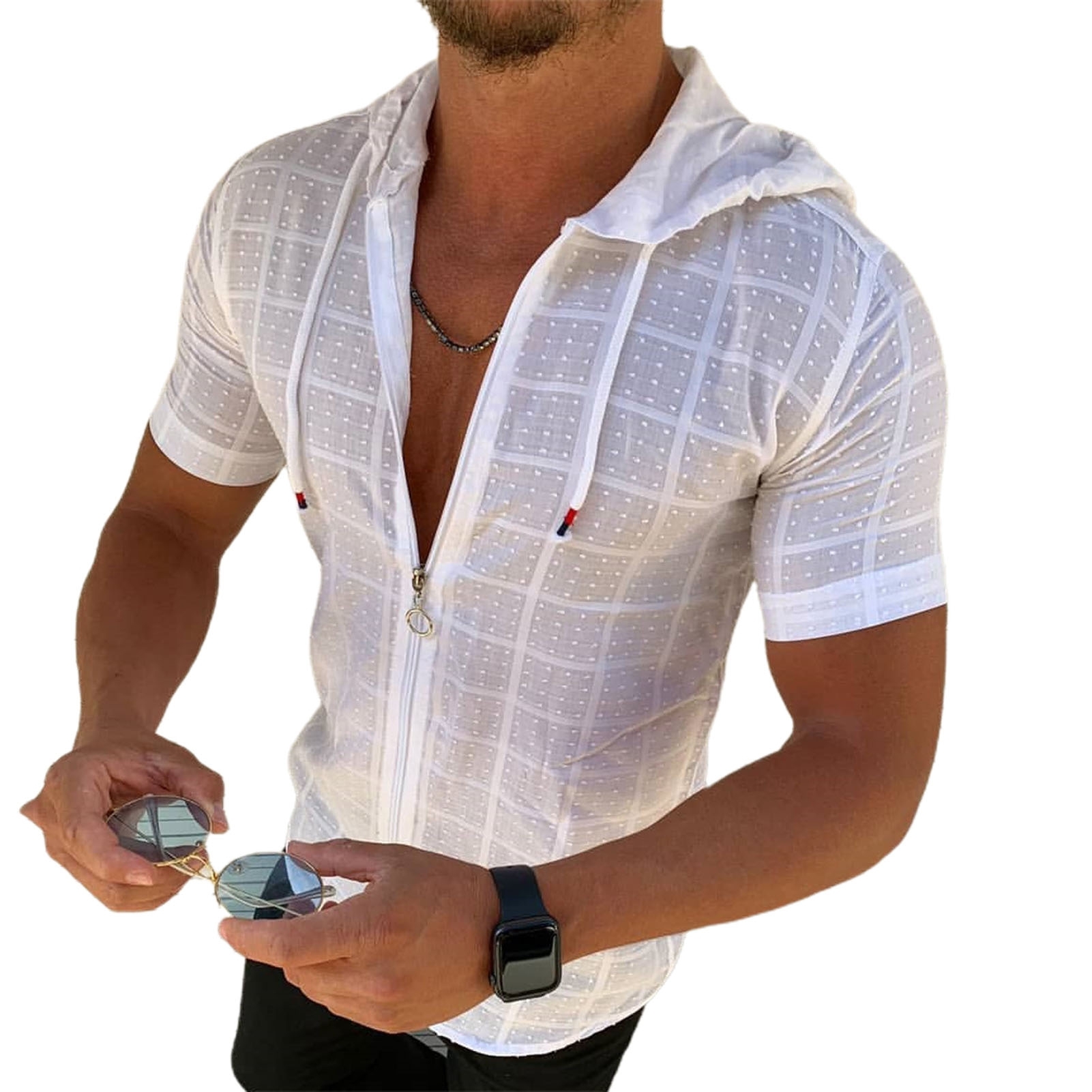 Мужская рубашка с капюшоном с длинным