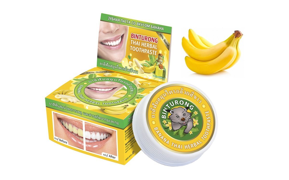 Binturong Тайская зубная паста с бананом для чувствительных десен / Banana  Thai Herbal Toothpaste / 33 г