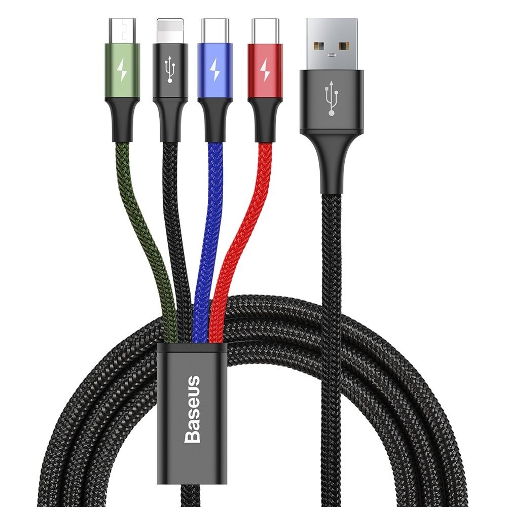 USB/DATA-Кабель4в1BaseusCA1T4-B01USB-MicroUSB/Type-Cх2/Lightning,3.5А,1.2м,нейлоноваяоплетка,разноцветный