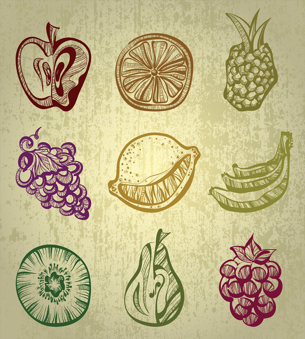 Набор стилизованных фруктов