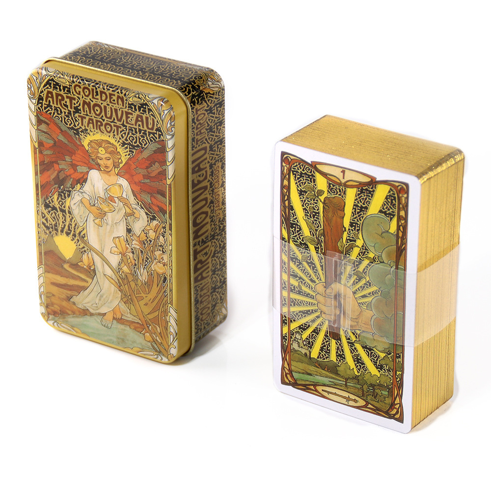 Карты Таро Золотое Уэйт Арт-Нуво в жестяной коробке Golden Art Nouveau Tarot 10.3*6см