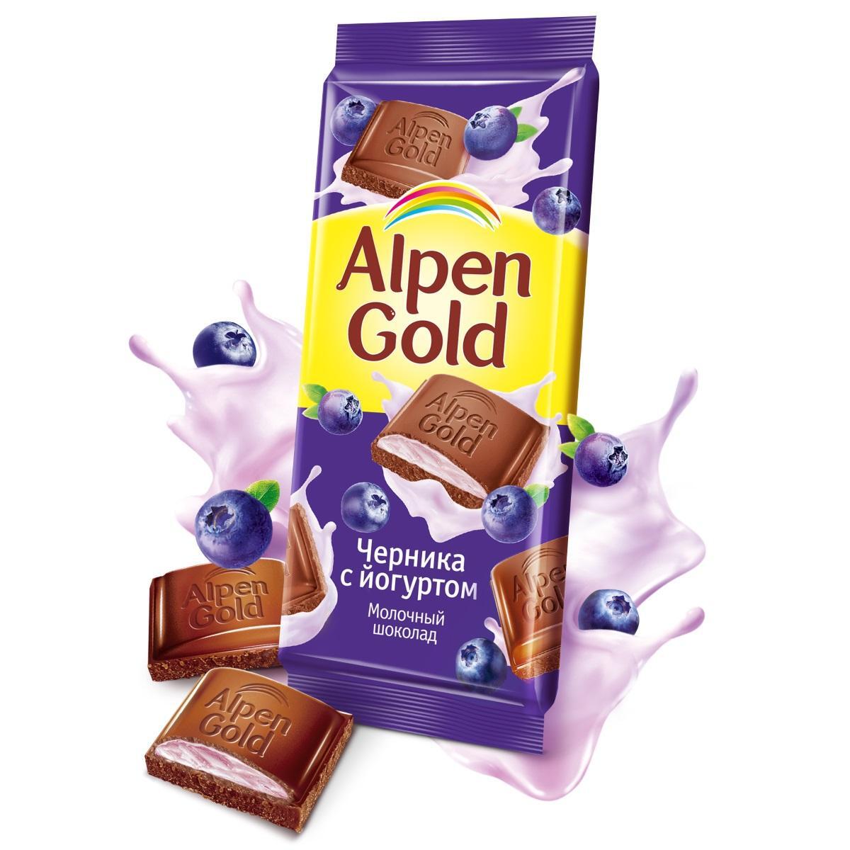 Шоколад Alpen Gold 90гр черника с йогуртом