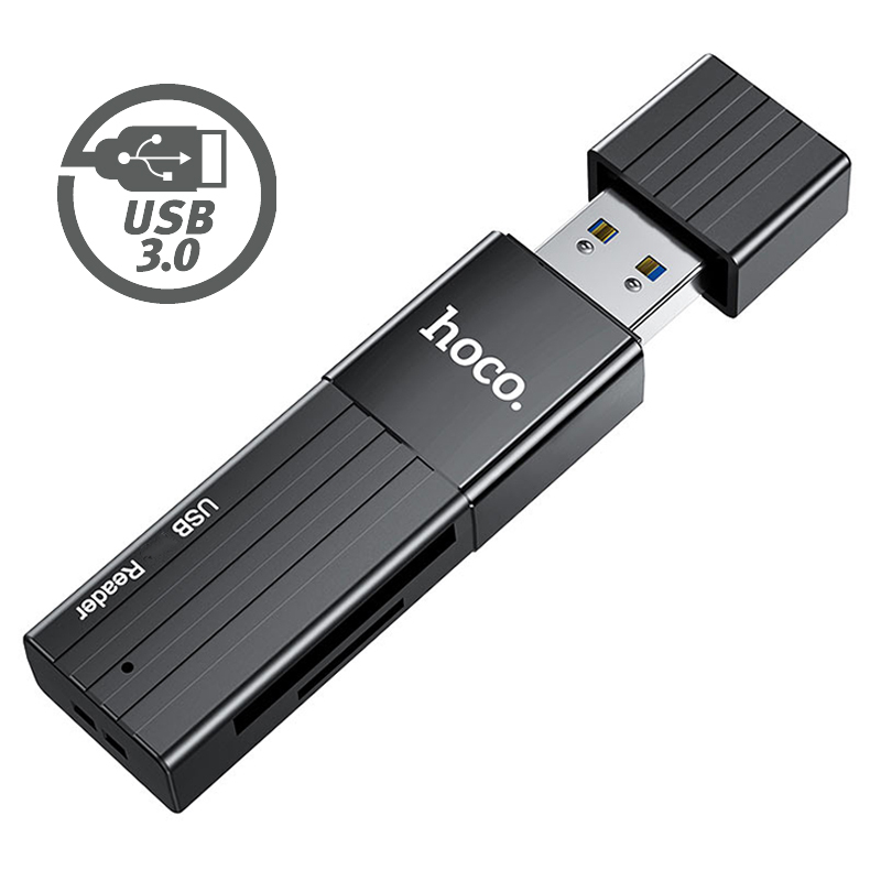 Картридер HOCO HB20 USB переходник USB 3.0 2TB 5 Gbps, для SD и Micro SD, черный