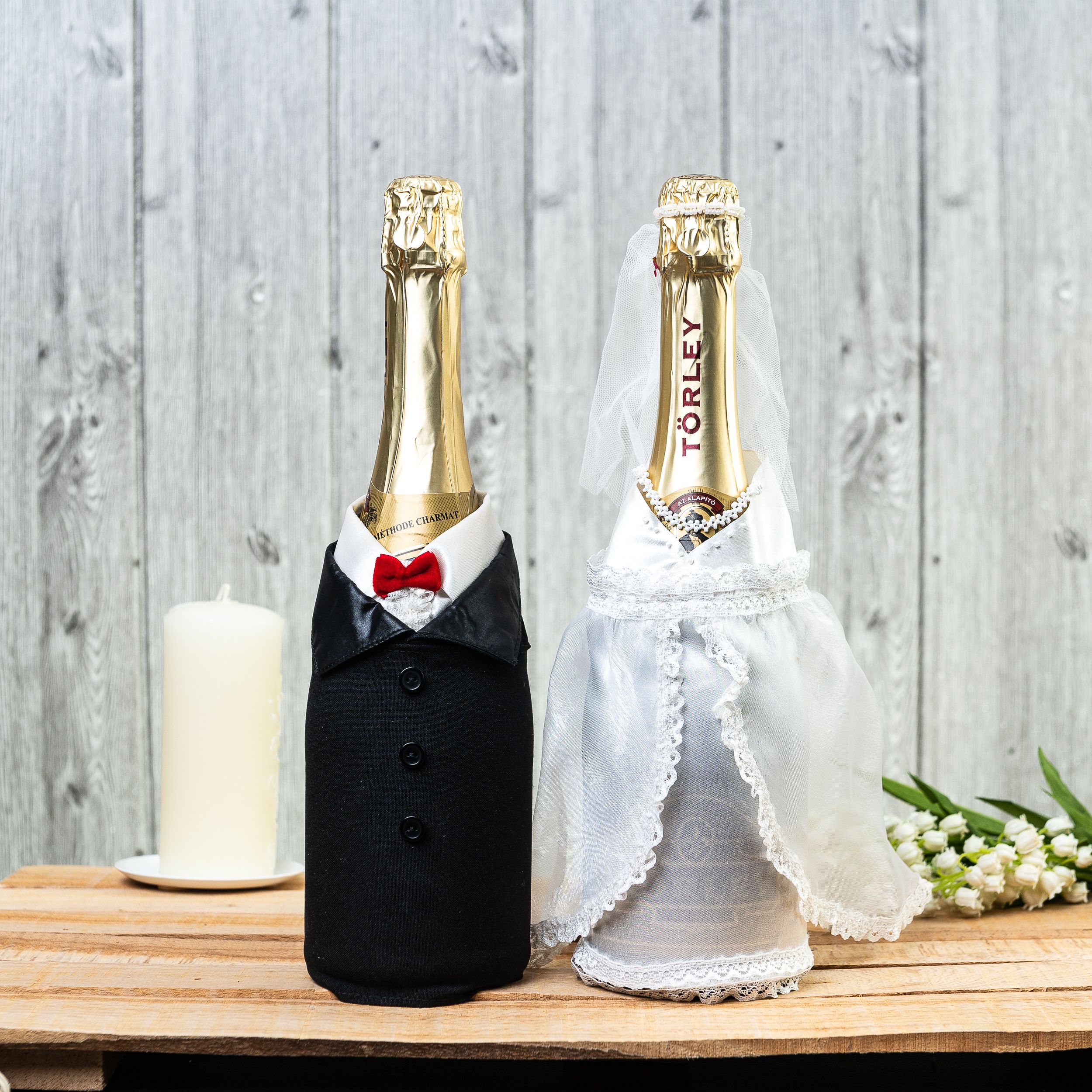 оформление бутылок на свадьбу фото