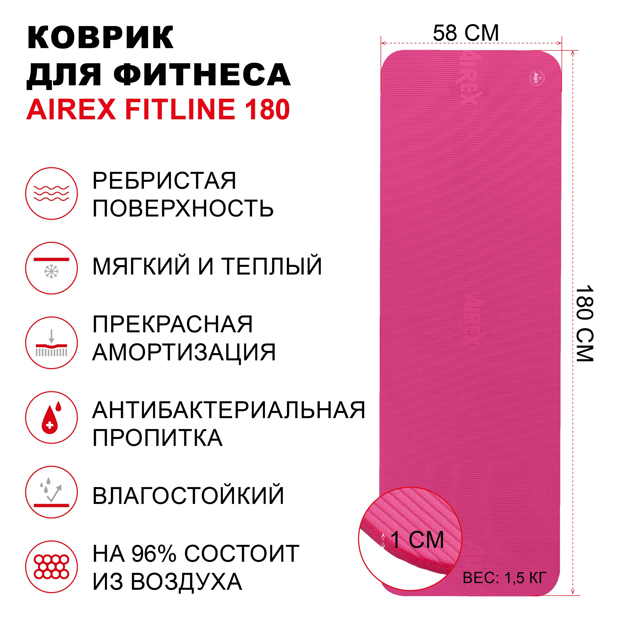 Коврик гимнастический для фитнеса AIREX Fitline-180, 180х58х1 см., цвет  розовый - купить в интернет-магазине OZON с быстрой доставкой (602458319)