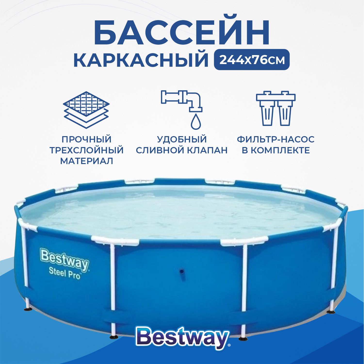 Бассейн Каркасный 244x244x Bestway целевая аудитория: Взрослая - купить по  доступным ценам в интернет-магазине OZON (172987235)