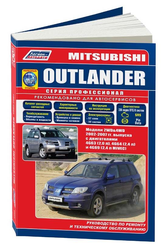 Mitsubishi Outlander 2002-07 бензин 4G63(2,0), 4G64(2,4), 4G69(2,4 MIVEC). Серия Профессионал Ремонт. Эксплуатация. Техническое обслуживание. Каталог расходных запчастей. Характерные неисправности