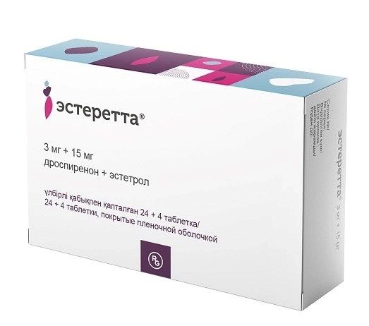 Эстеретта, таблетки покрытые пленочной оболочкой 3 мг +15 мг, 28 штук ...