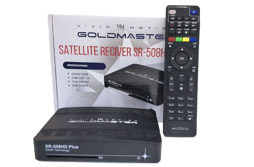 ТВ ресивер GOLDMASTER SR-508HD Plus, спутниковый приемник DVB-S/S2 GOLD MASTER со встроенным WI-FI, поддержка T2 MI, слот для карт CA.