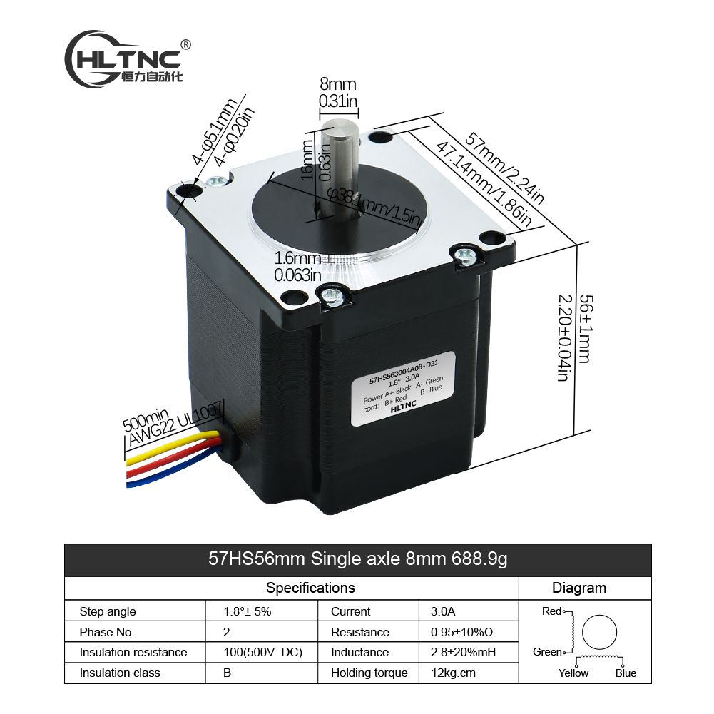 Nema23шаговыйдвигатель1.2N.m57HS56mm171ozinодноосный8ммток3.0Aдля3D-принтерамаршрутизатораCNC