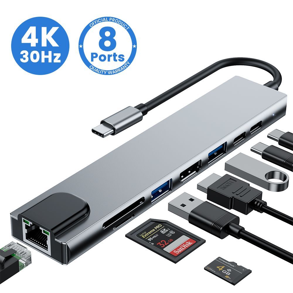 USB-концентратор, 8-в-1 USB-распределитель, 8-портовый адаптер, TF/SD Card  Reader - купить с доставкой по выгодным ценам в интернет-магазине OZON  (1608399987)