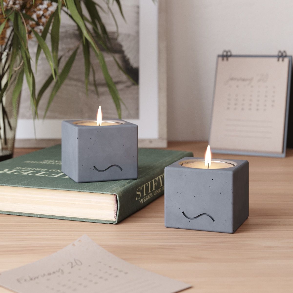 Набор подсвечников Emily S, 5.5х6 см, для столовых и чайных свечей (2 шт.), бетон, графит матовый